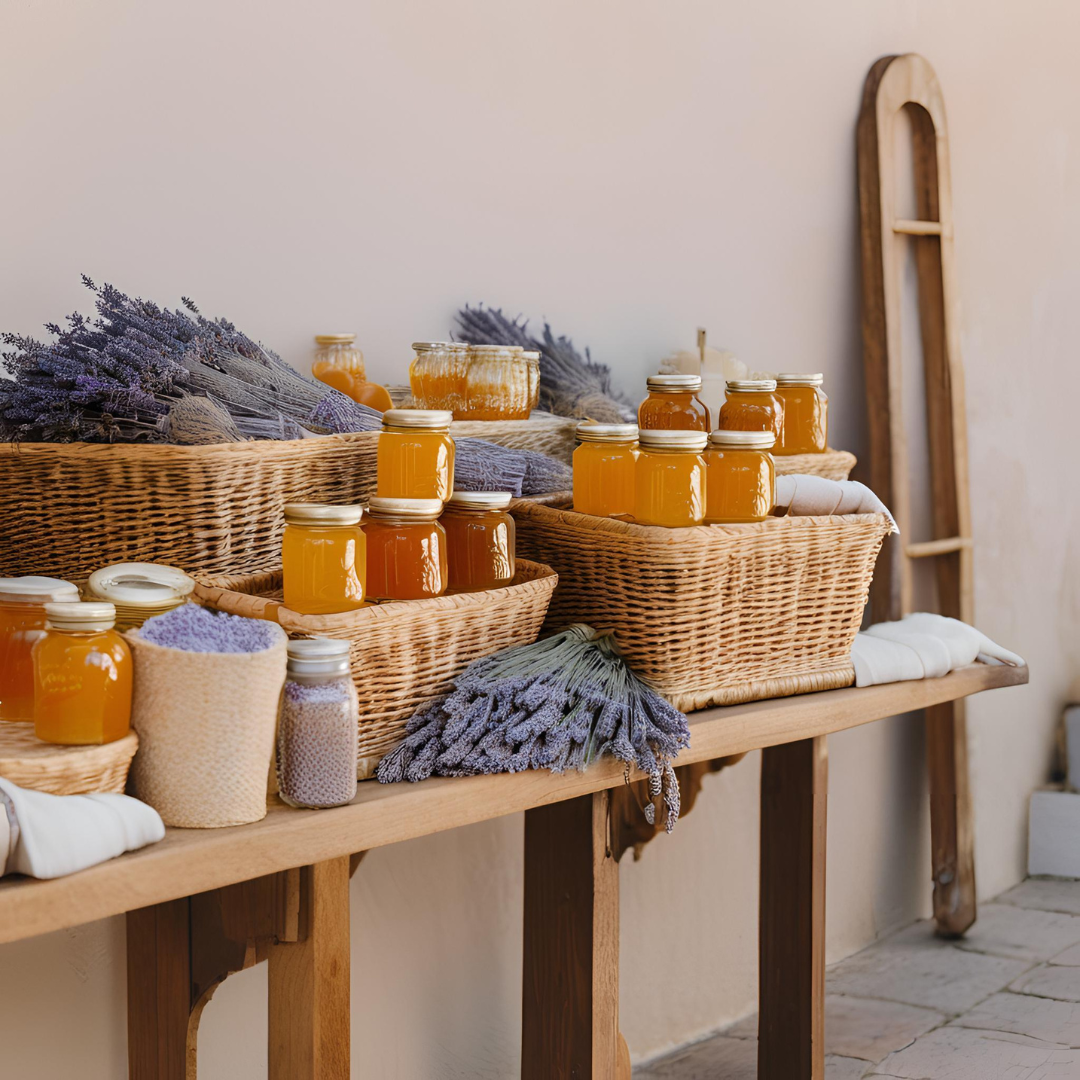 Market stand with artisanal citrus marmalade