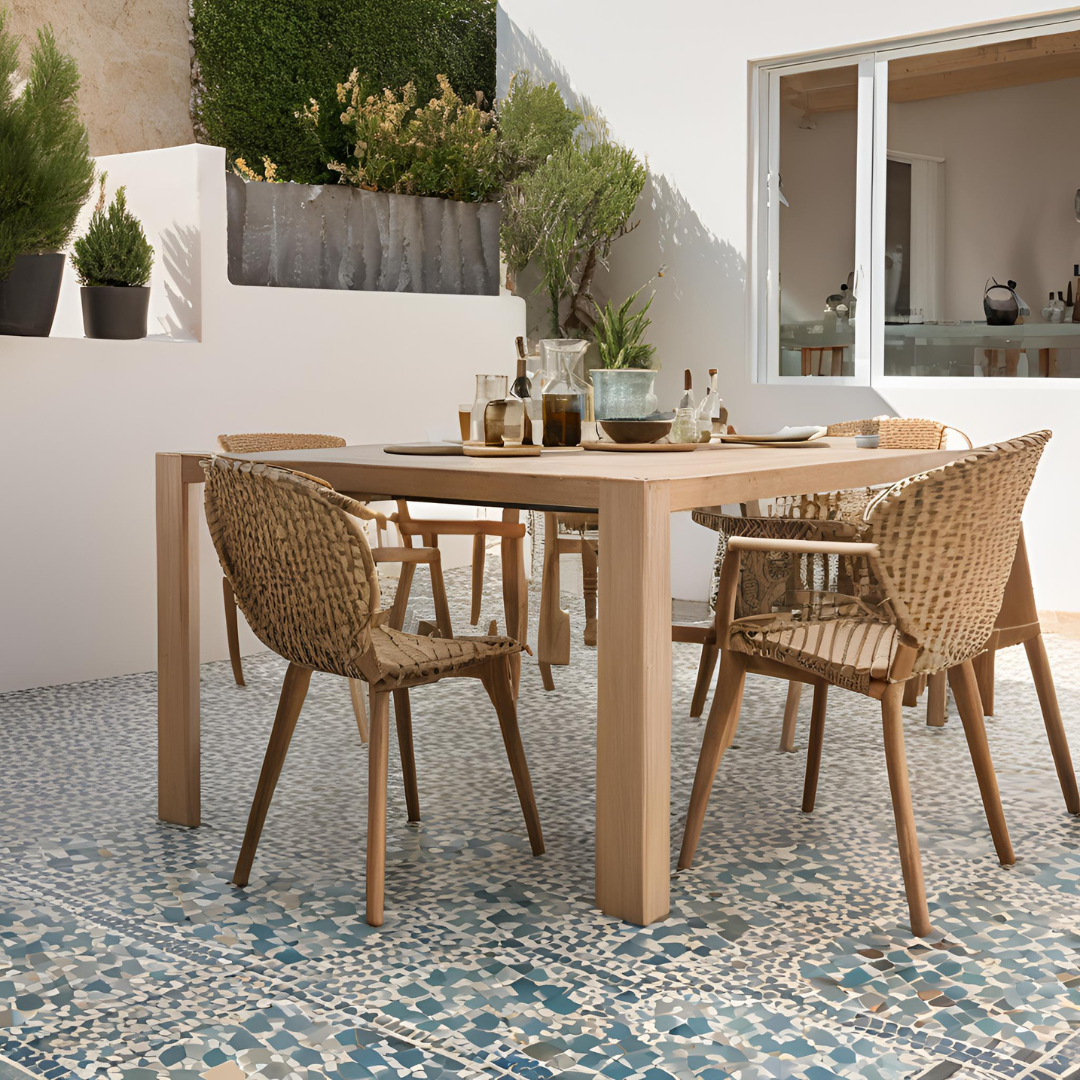 Mosaic-inspired Mediterranean Patio with eating area