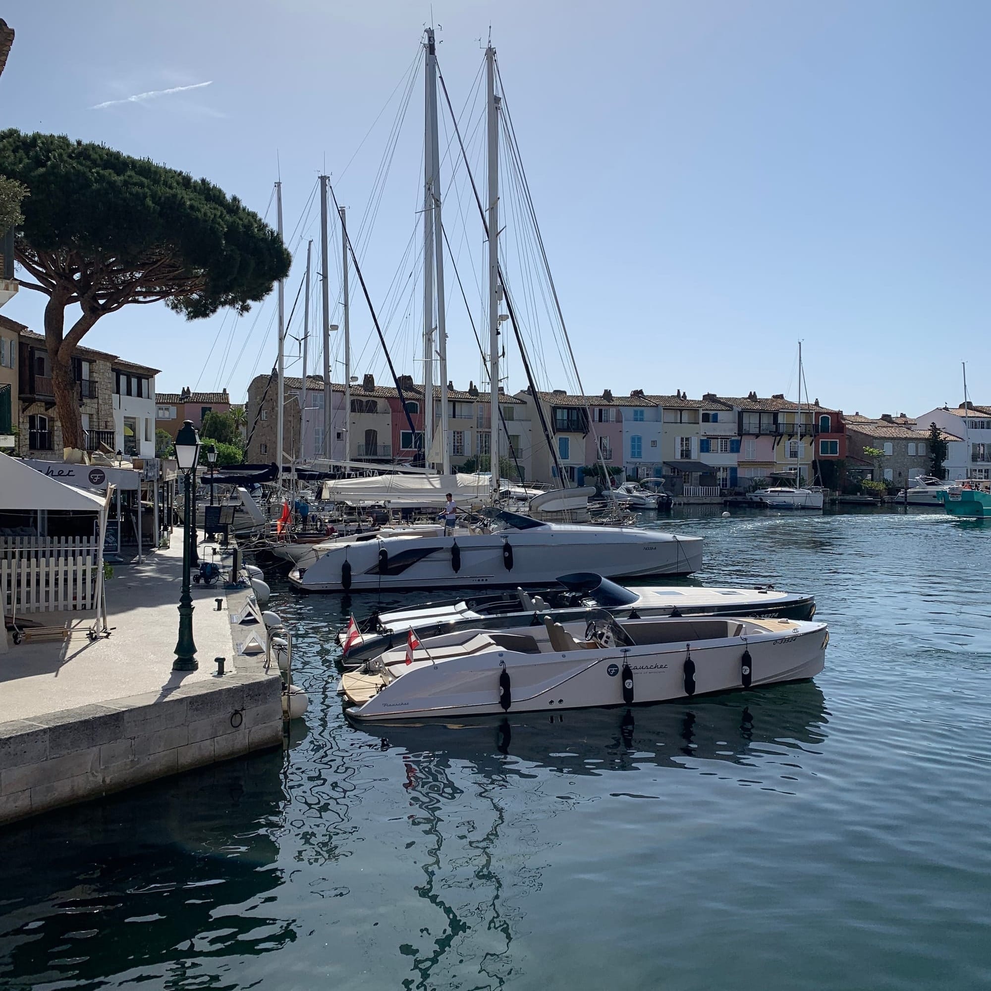 Le Grand Pin restaurant in the harbour of Port Grimaud in the South of France