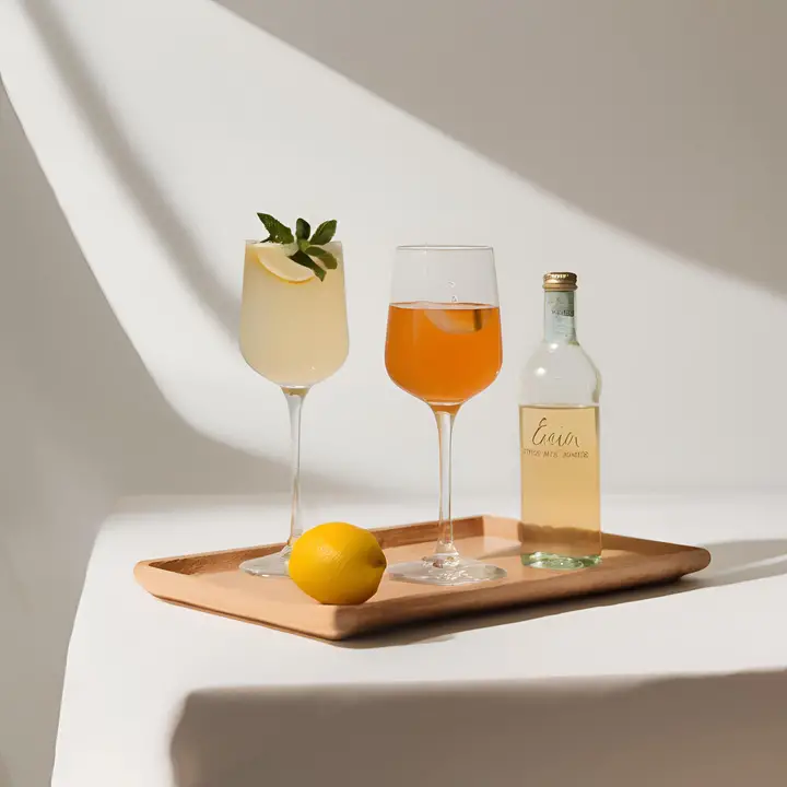 Minimalist presentation of alcohol-free french summer drinks