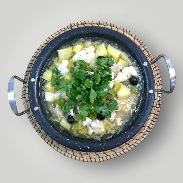 Mediterranean Fish Tagine with Celery, Lemon, Black Olives and Herbs
